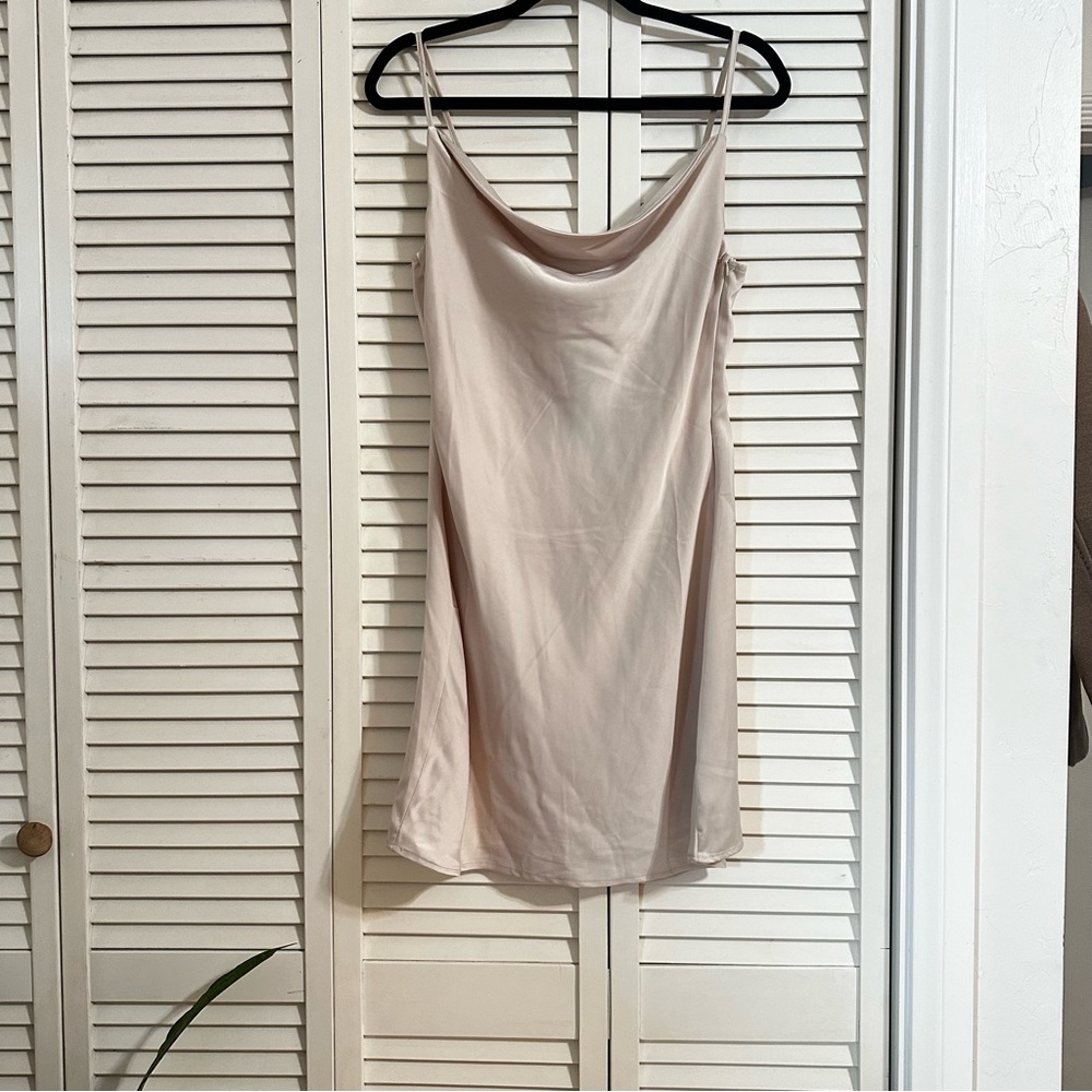 Champagne Saught After Cowl Satin Mini Dress